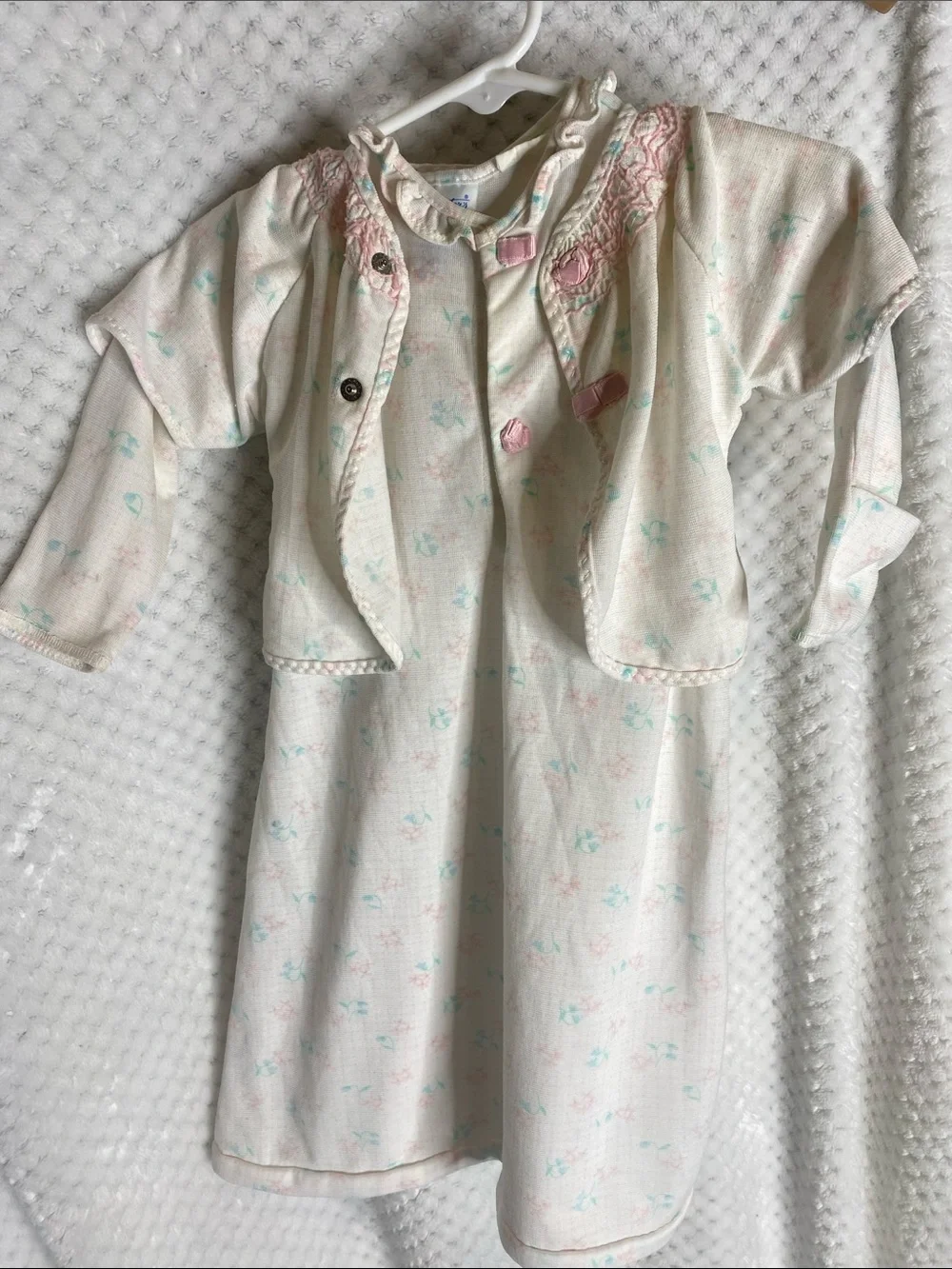 Very Vintage Carter's layette gown and over shirt Set with Pink and Mint Accents
